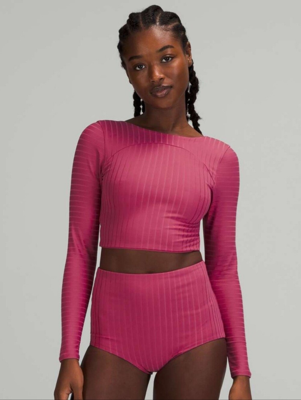 Lululemon Long Sleeve Ribbed, Crop Top, Wrap Back, in Deep Pink